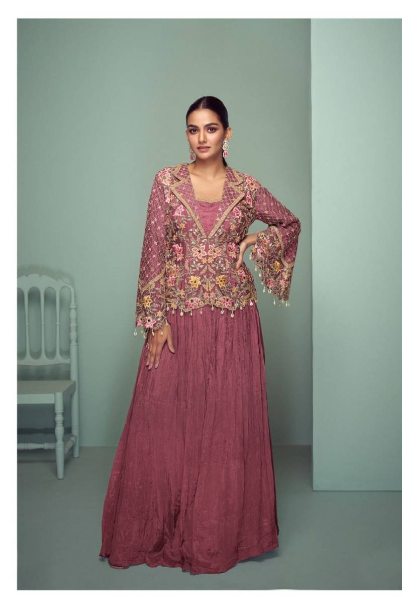 Beautiful Gulkayra Crown Gold Chinon Embroidered Indo Western Collection Wholesale 2026