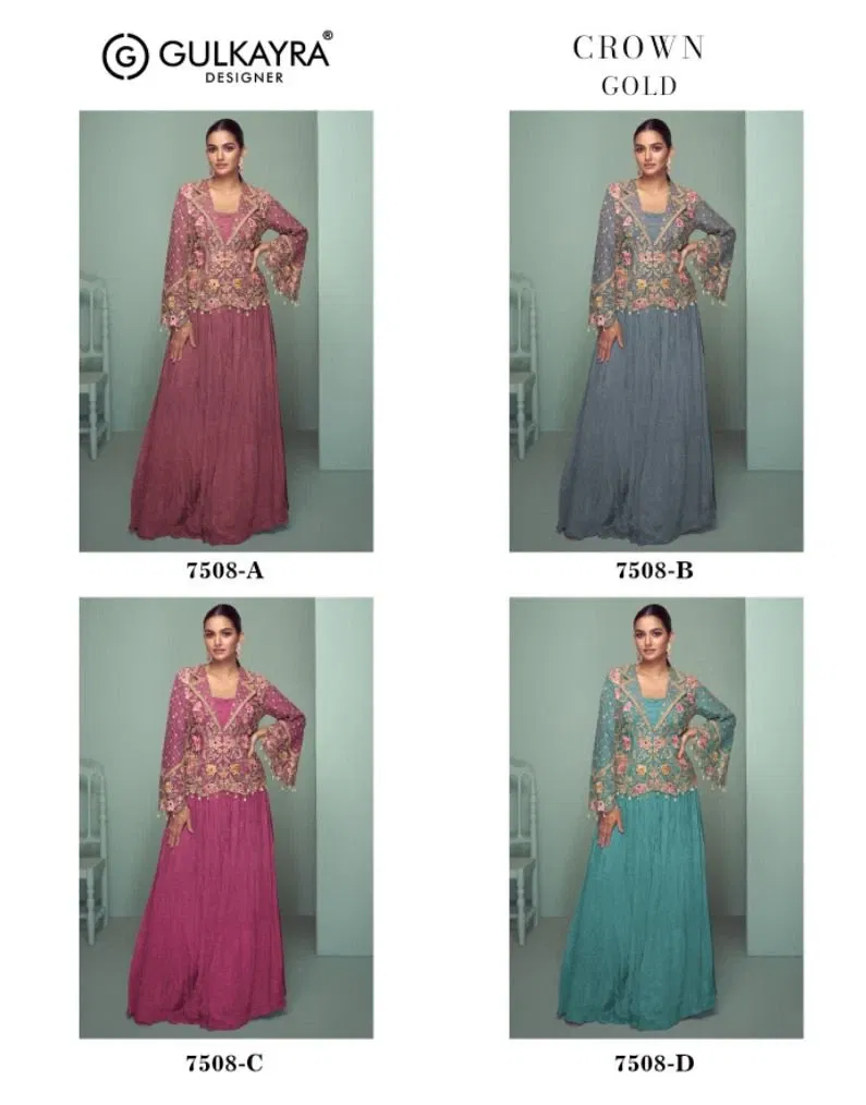 Gulkayra Crown Gold Chinon Embroidered Indo Western Collection Wholesale 8 Beautiful Gulkayra Crown Gold Chinon Embroidered Indo Western Collection Wholesale 2026