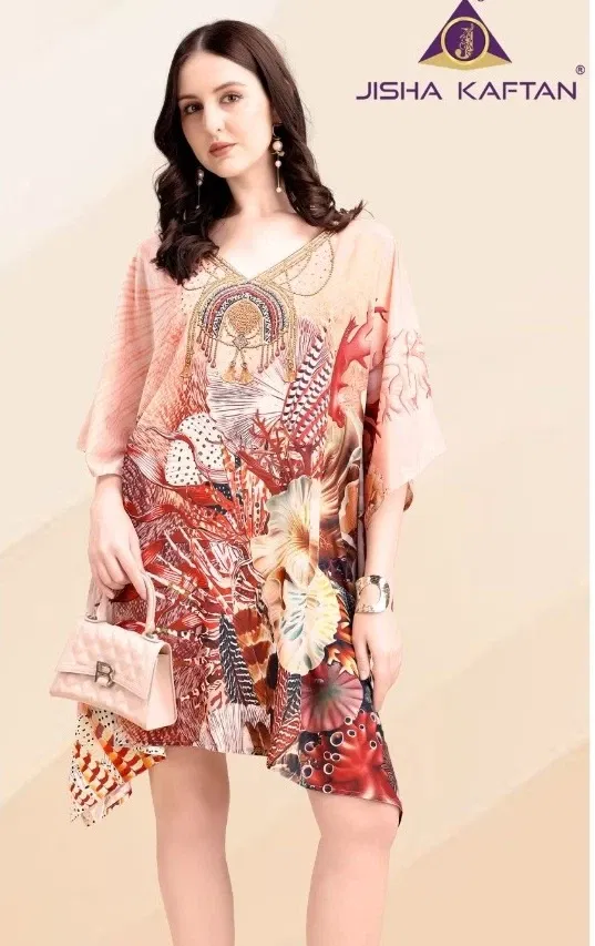 Beautiful Jisha Kaftan Silk Poncho Vol 5 Poly Feather Silk Digital Printed Kaftans Wholesale 2026