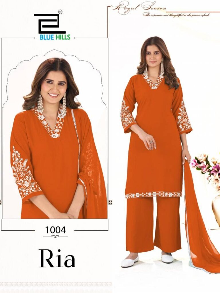 Launching Blue Hills Ria Rayon With Thread Work Kurti Pant And Dupatta Wholesale 2026