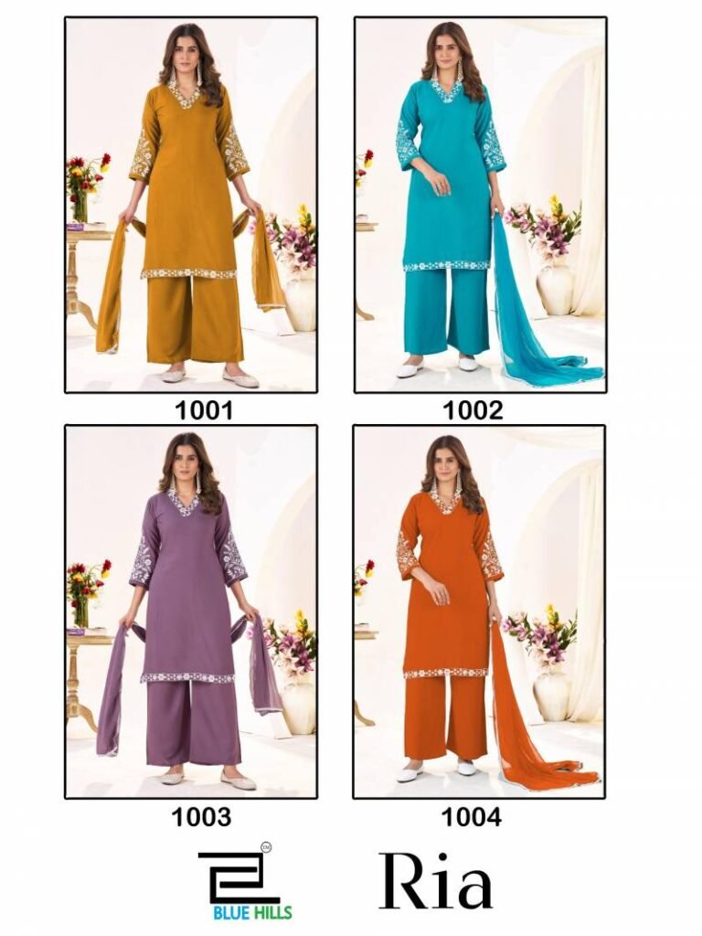 Launching Blue Hills Ria Rayon With Thread Work Kurti Pant And Dupatta Wholesale 2026