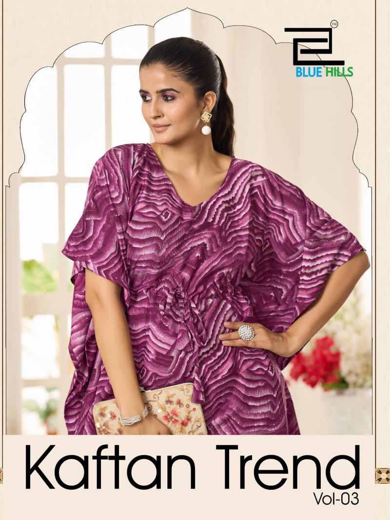 Launching Blue Hills Kaftan Trend Vol 3 Crape Print Top And Bottom Collection Wholesale 2026