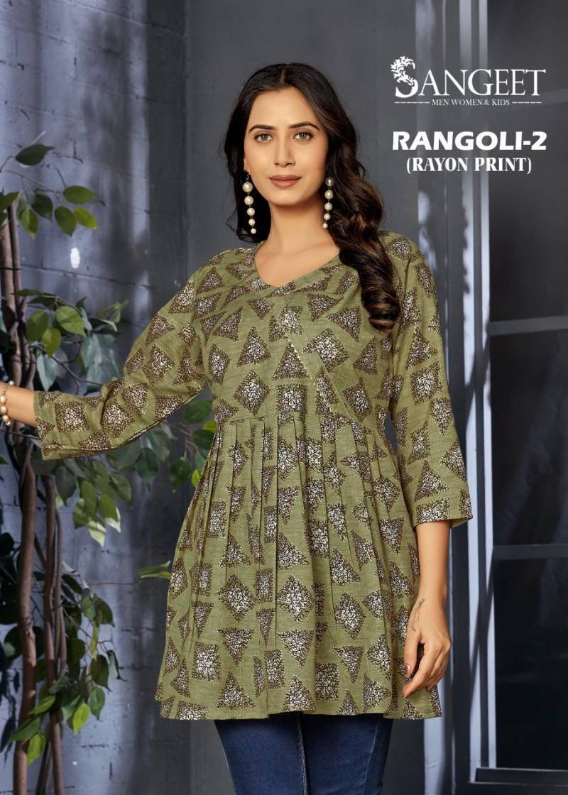 Stylish Sangeet Rangoli 2 Rayon Printed Stylish Ladies Top Collection Wholesale 2026