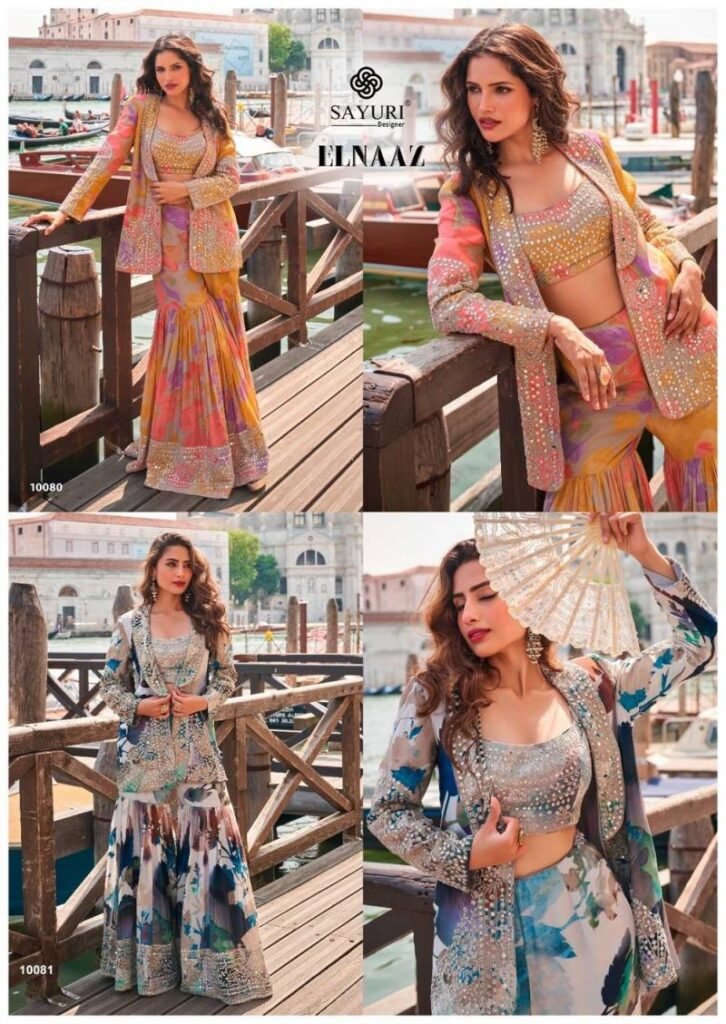 Latest Sayuri Elnaaz Designer Chinon Silk Embroidered Indo Western Collection Wholesale 2026
