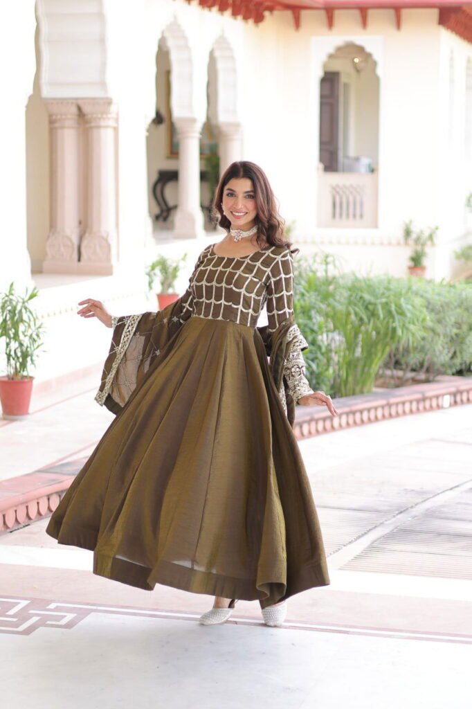 Latest Lw 9304 Vichitra Sequins Zari Embroidered Gown With Dupatta Collection Wholesale 2026