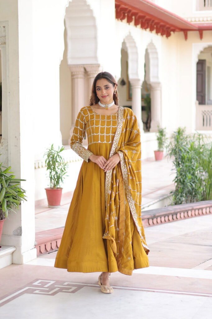 Latest Lw 9304 Vichitra Sequins Zari Embroidered Gown With Dupatta Collection Wholesale 2026