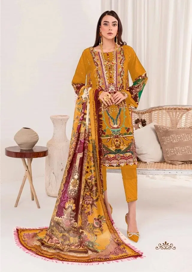 Majesty Cotton Quine Chiffon Dupatta Pakistani Suit Collection Wholesale