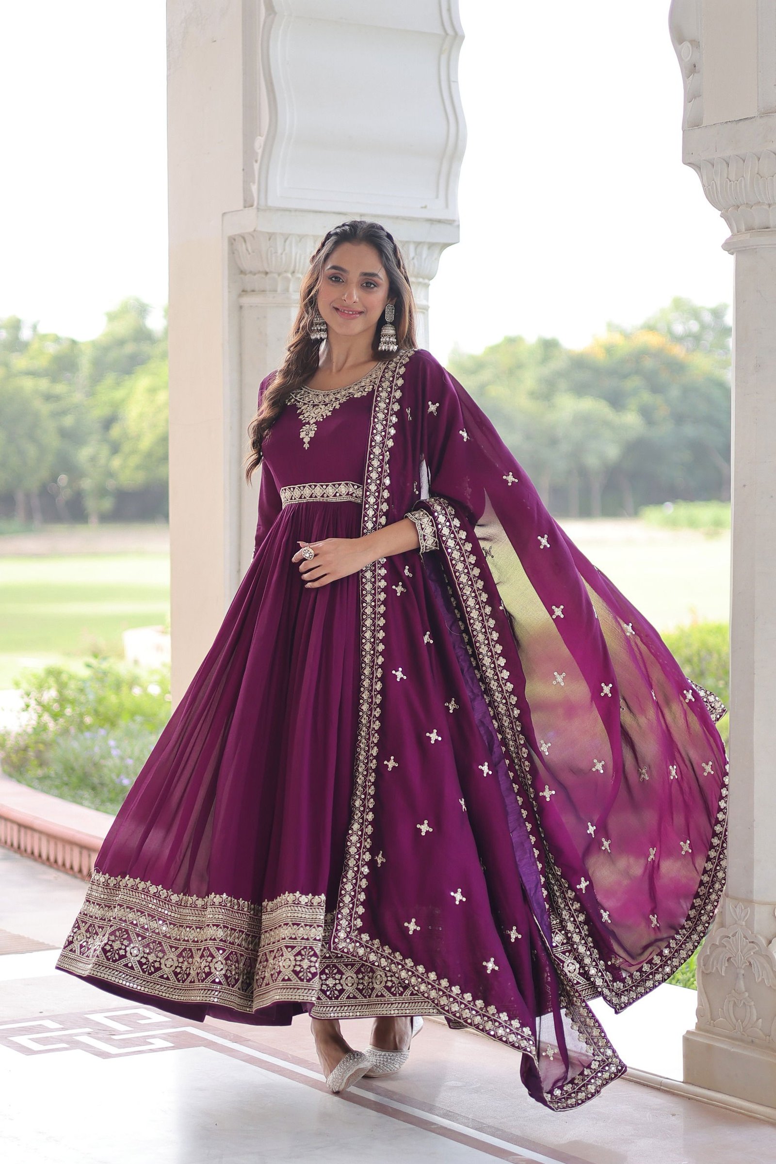Lekha KA 1215 Vichitra Silk Sequins Embroidery Gown With Dupatta Wholesale 9 Buy Lekha KA 1215 Vichitra Silk Sequins Embroidery Gown With Dupatta Wholesale 2026