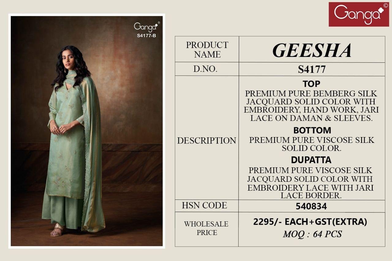 Ganga Geesha 4177 Bmeberg Silk Embroidery Work Salwar Kameez Wholesale 12 Beautiful Ganga Geesha 4177 Bmeberg Silk Embroidery Work Salwar Kameez Wholesale 2026