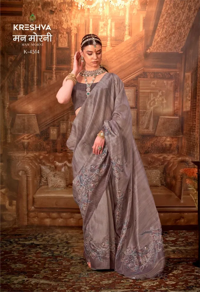 Kreshva Man Morni P.V. Silk With Kalmakari Design Saree Wholesale 4 Stylish Kreshva Man Morni P.V. Silk With Kalmakari Design Saree Wholesale 2026
