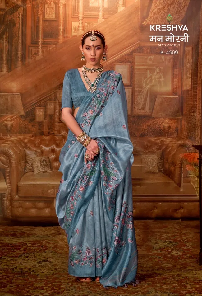 Kreshva Man Morni P.V. Silk With Kalmakari Design Saree Wholesale 5 Stylish Kreshva Man Morni P.V. Silk With Kalmakari Design Saree Wholesale 2026