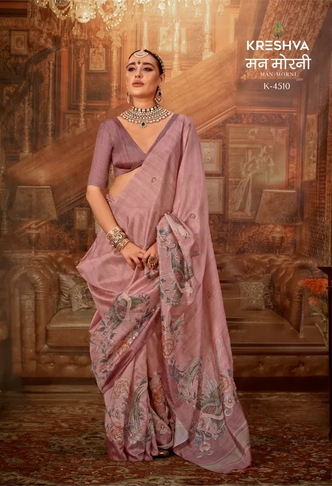 Kreshva Man Morni P.V. Silk With Kalmakari Design Saree Wholesale 8 Stylish Kreshva Man Morni P.V. Silk With Kalmakari Design Saree Wholesale 2026