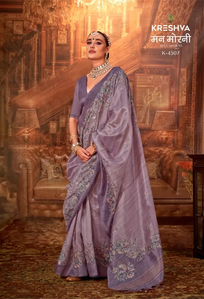 Kreshva Man Morni P.V. Silk With Kalmakari Design Saree Wholesale 9 Stylish Kreshva Man Morni P.V. Silk With Kalmakari Design Saree Wholesale 2026