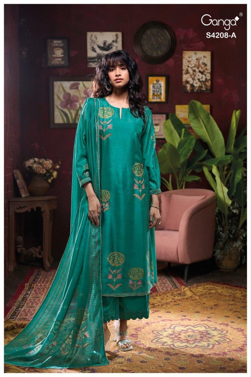 Ganga Inaika 4208 Bemberg Russian Silk Embroidery Salwar Kameez Wholesale 4 Latest Ganga Inaika 4208 Bemberg Russian Silk Embroidery Salwar Kameez Wholesale 2026