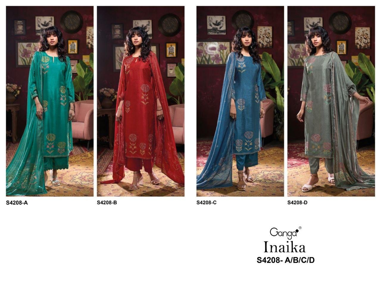 Ganga Inaika 4208 Bemberg Russian Silk Embroidery Salwar Kameez Wholesale 12 Latest Ganga Inaika 4208 Bemberg Russian Silk Embroidery Salwar Kameez Wholesale 2026