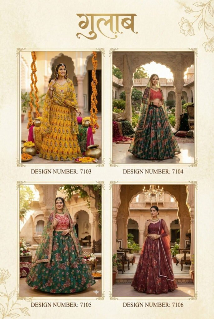 Launching Senhora Gulab 7103 To 7106 Orgenza Embroidered Designer Lehenga Choli Collection Wholesale 2026 13 Launching Senhora Gulab 7103 To 7106 Orgenza Embroidered Designer Lehenga Choli Collection Wholesale 2026
