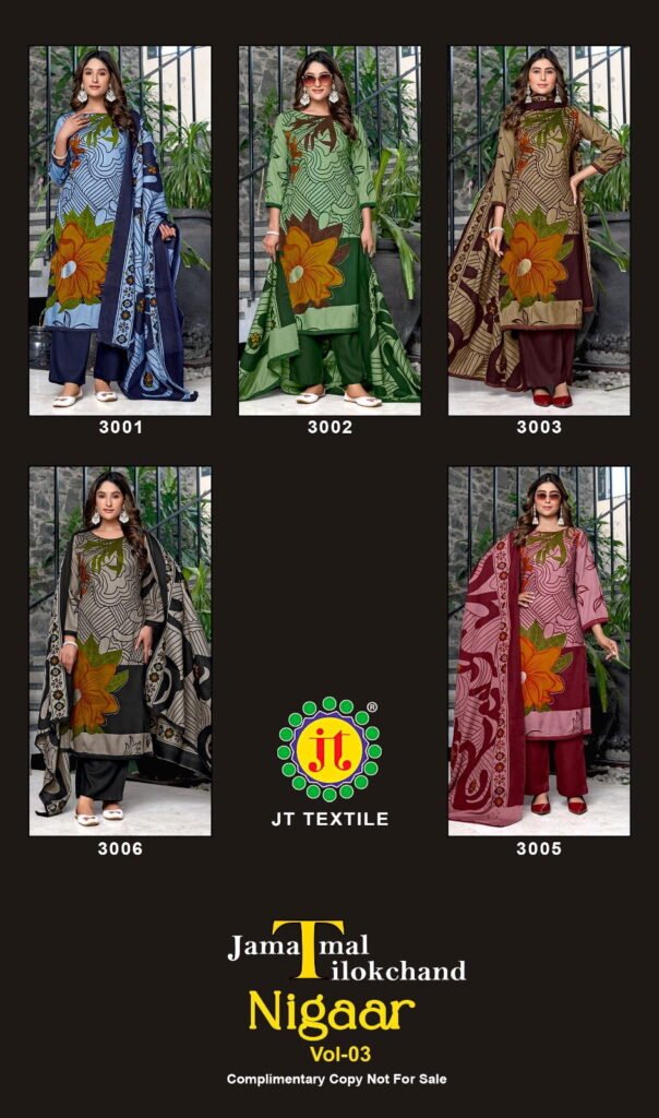 Stylish Jt Nigaar Vol 3 Rayon Foil Printed Dress Material Collection Wholesale 2026