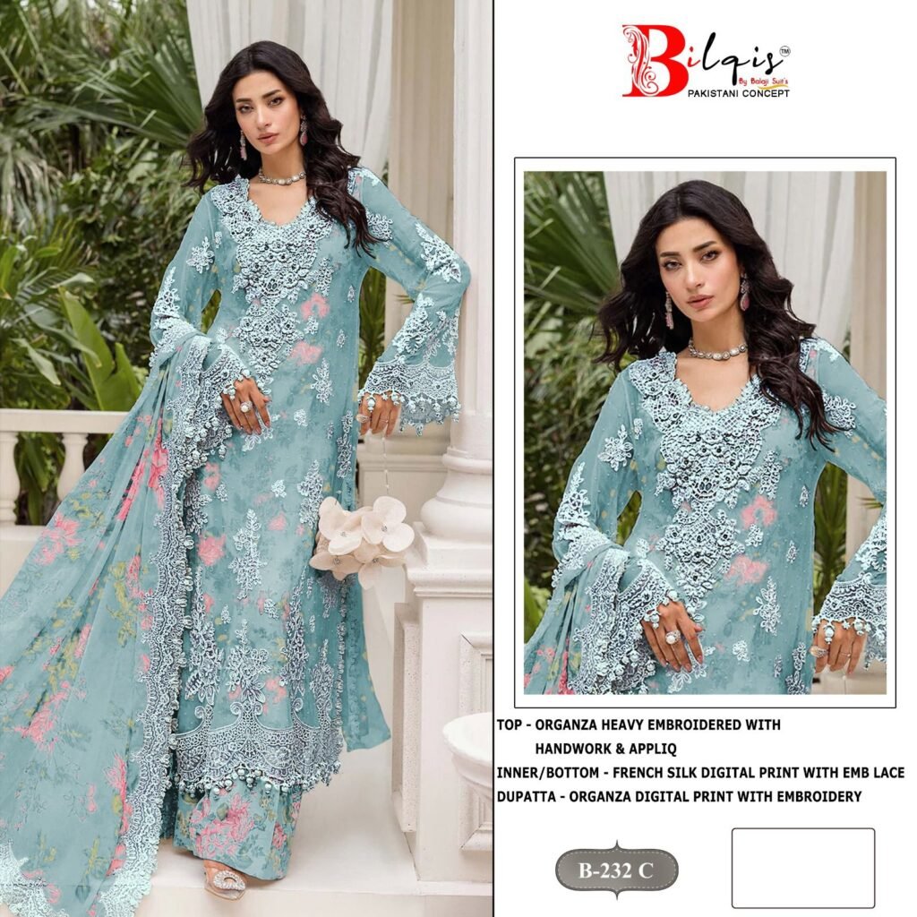 Stylish Bilqis B 232 A To D Organza With Embroidery Pakistani Salwar Kameez Wholesale 2026