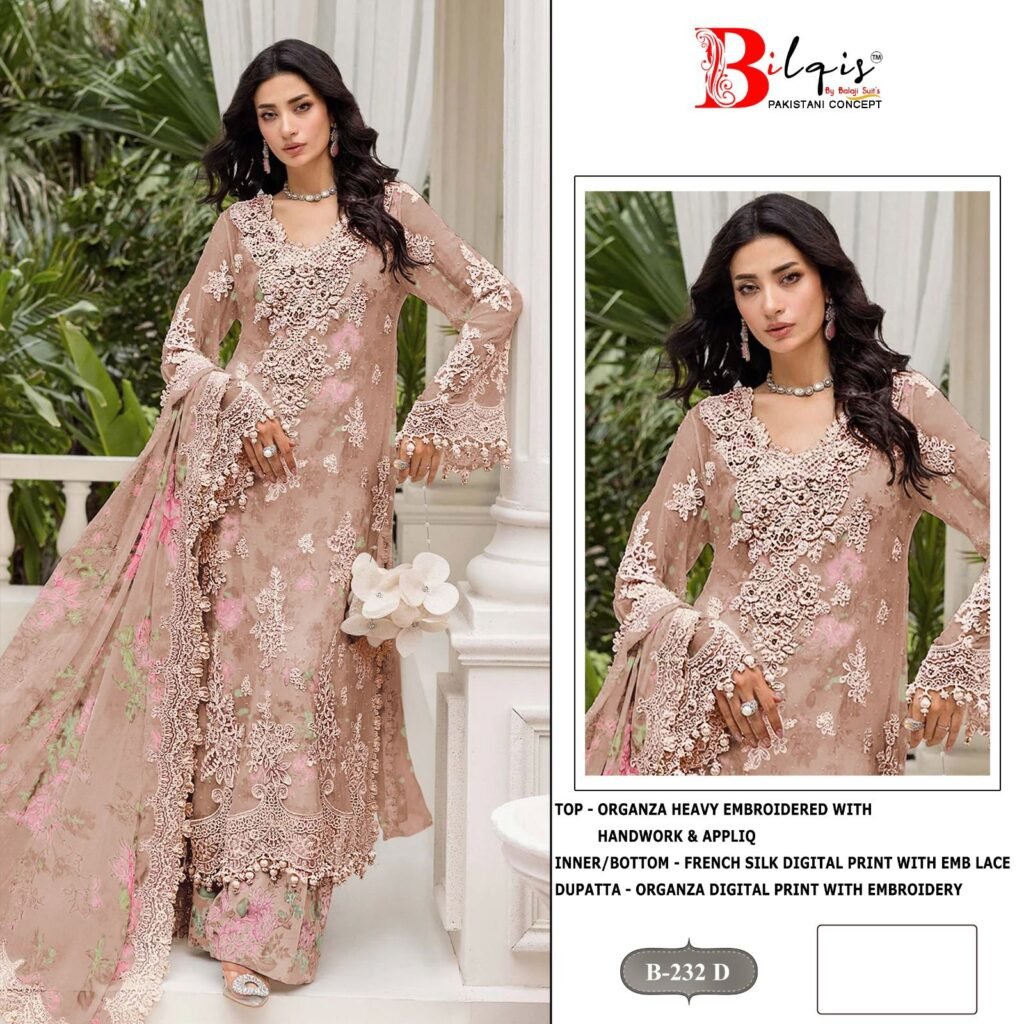 Stylish Bilqis B 232 A To D Organza With Embroidery Pakistani Salwar Kameez Wholesale 2026