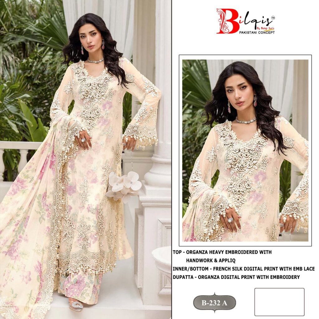 Stylish Bilqis B 232 A To D Organza With Embroidery Pakistani Salwar Kameez Wholesale 2026