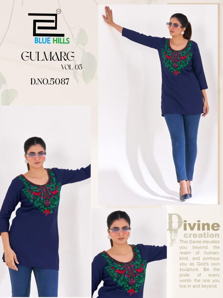 Beautiful Blue Hills Gulmarg Vol 5 Rayon Thread Work Top Collection Wholesale 2026