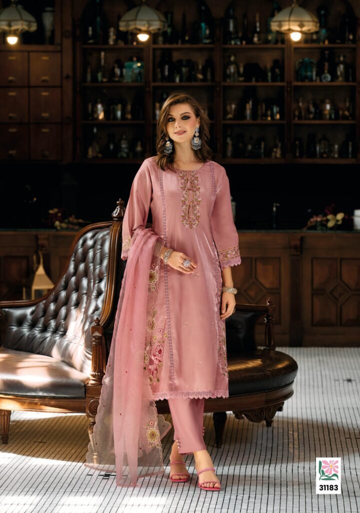 Stylish Lady Leela Saaz Viscose Roman Glass Heavy Embroidery Kurti Bottom With Dupatta Wholesale 2026