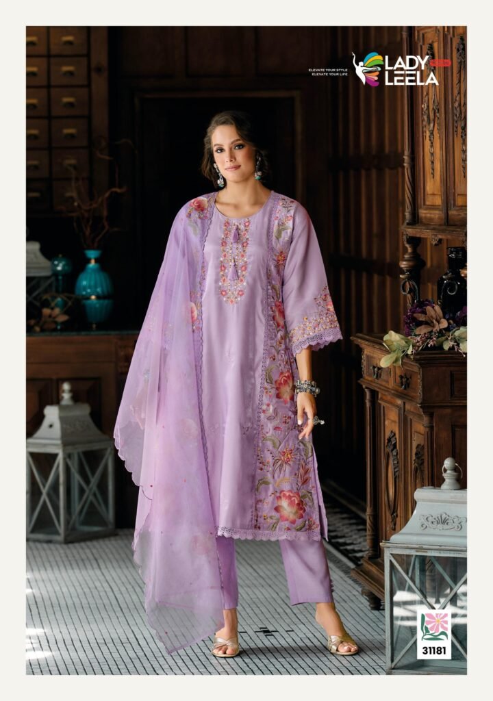 Stylish Lady Leela Saaz Viscose Roman Glass Heavy Embroidery Kurti Bottom With Dupatta Wholesale 2026