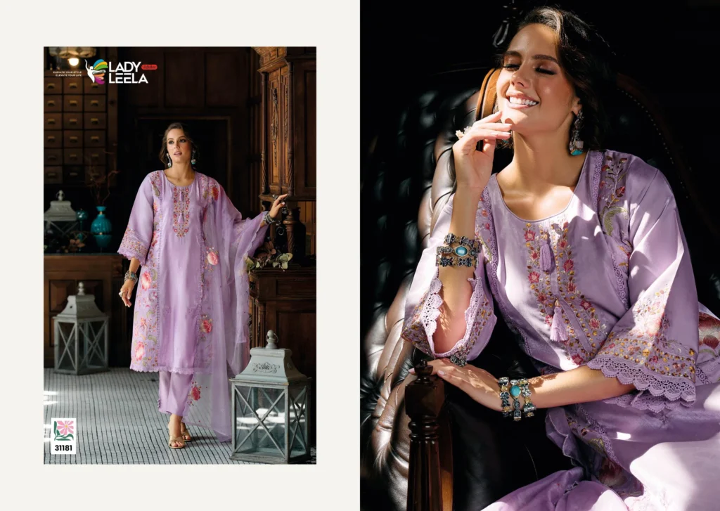 Stylish Lady Leela Saaz Viscose Roman Glass Heavy Embroidery Kurti Bottom With Dupatta Wholesale 2026