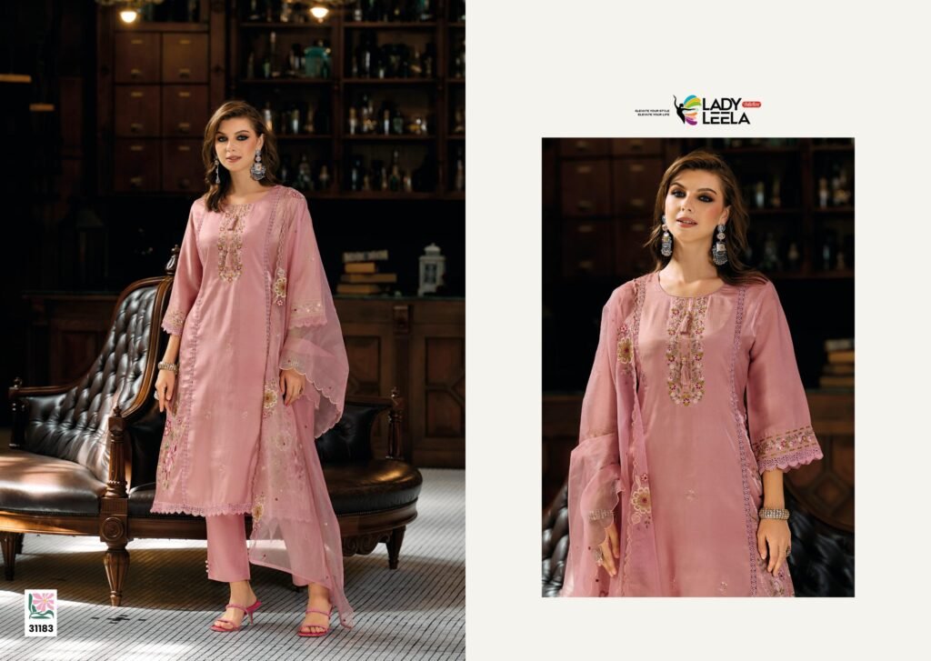 Stylish Lady Leela Saaz Viscose Roman Glass Heavy Embroidery Kurti Bottom With Dupatta Wholesale 2026