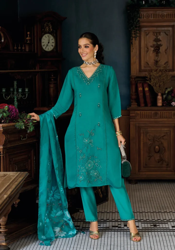 Beautiful Lady Leela Saiyaraa Viscose Mul Chanderi Embroidery And Beads Work Kurti Bottom With Dupatta Wholesale 2026