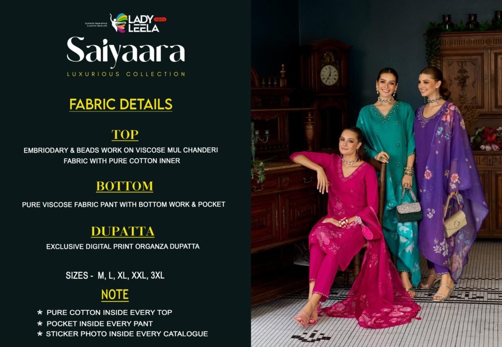 Beautiful Lady Leela Saiyaraa Viscose Mul Chanderi Embroidery And Beads Work Kurti Bottom With Dupatta Wholesale 2026