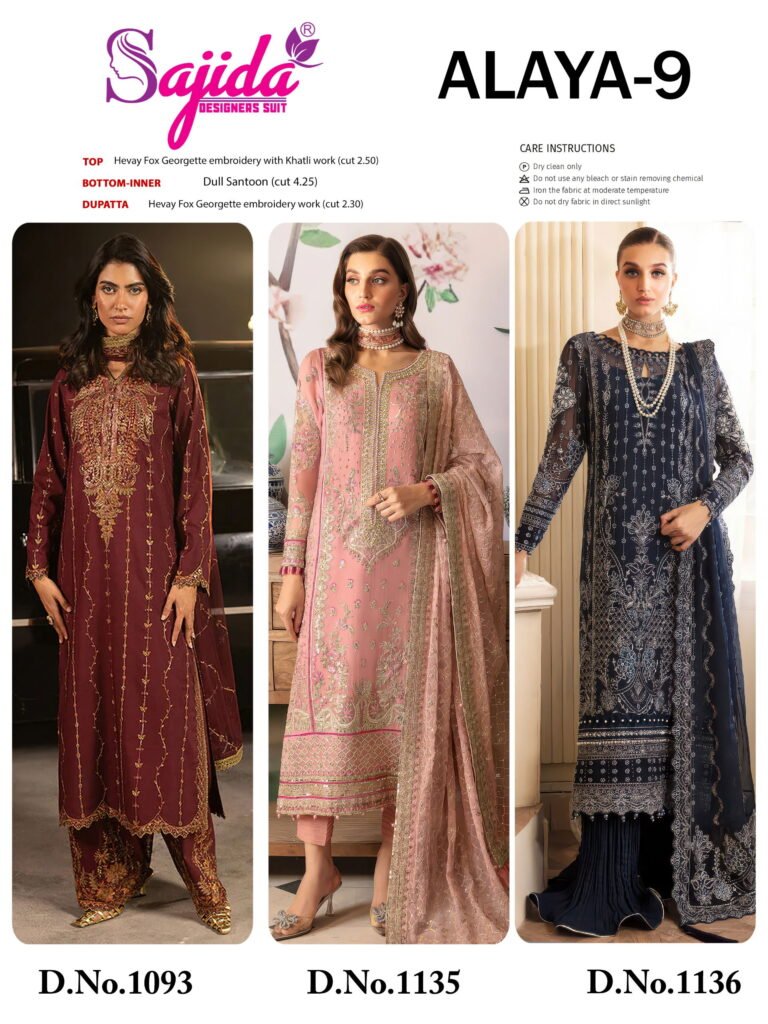 Stylish Sajida Alaya Vol 9 Georgette With Embroidered Pakistani Salwar Kameez Wholesale 2026
