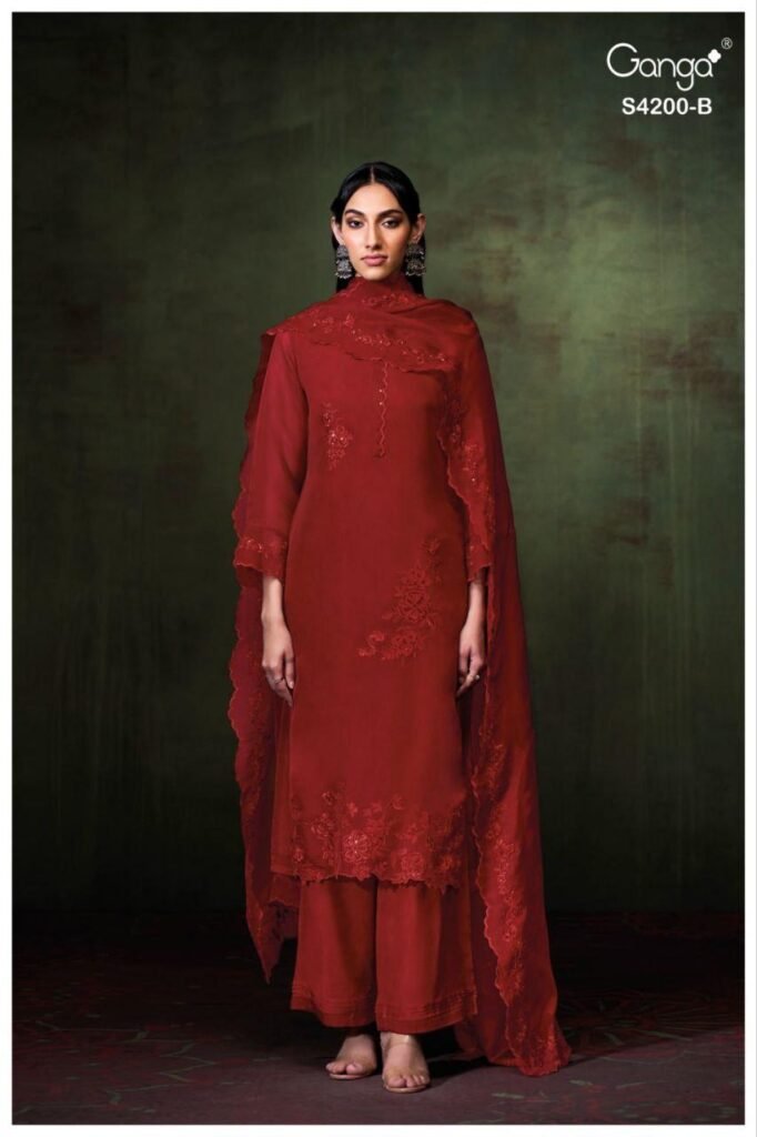 Launching Ganga Ishina 4200 Bemberg Silk Embroidery Work Salwar Kameez Wholesale 2026