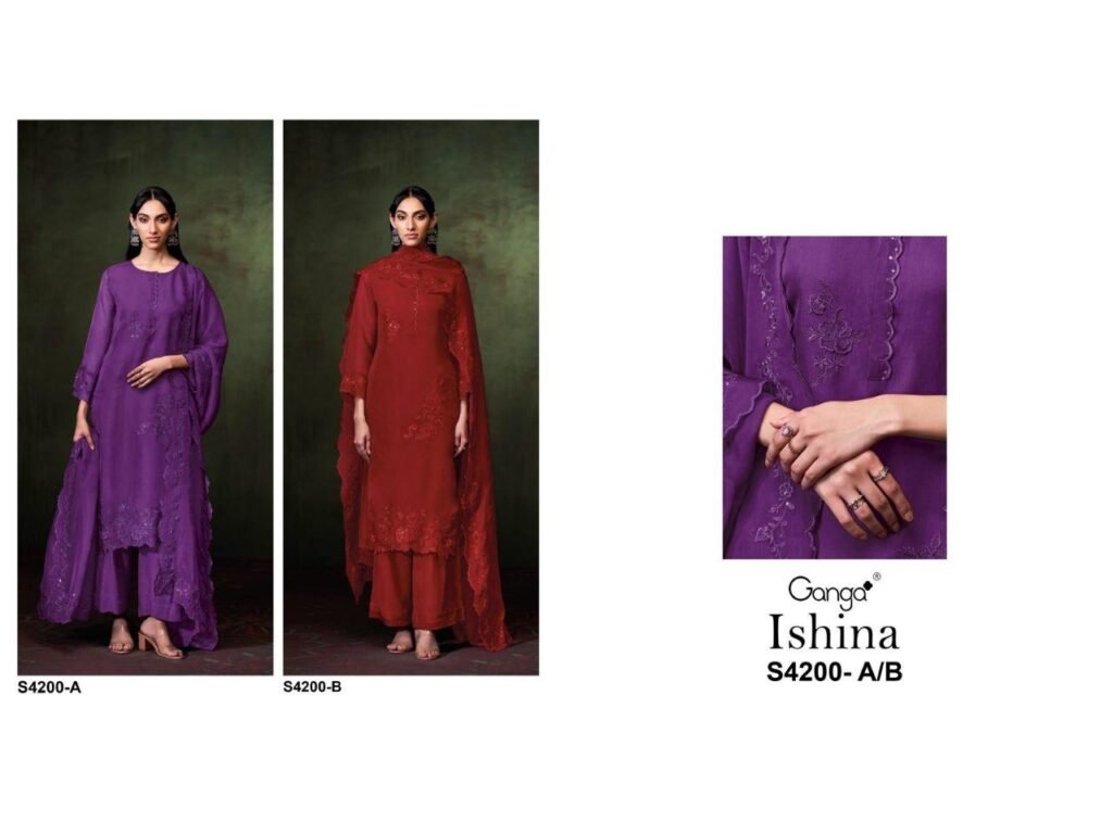 Launching Ganga Ishina 4200 Bemberg Silk Embroidery Work Salwar Kameez Wholesale 2026