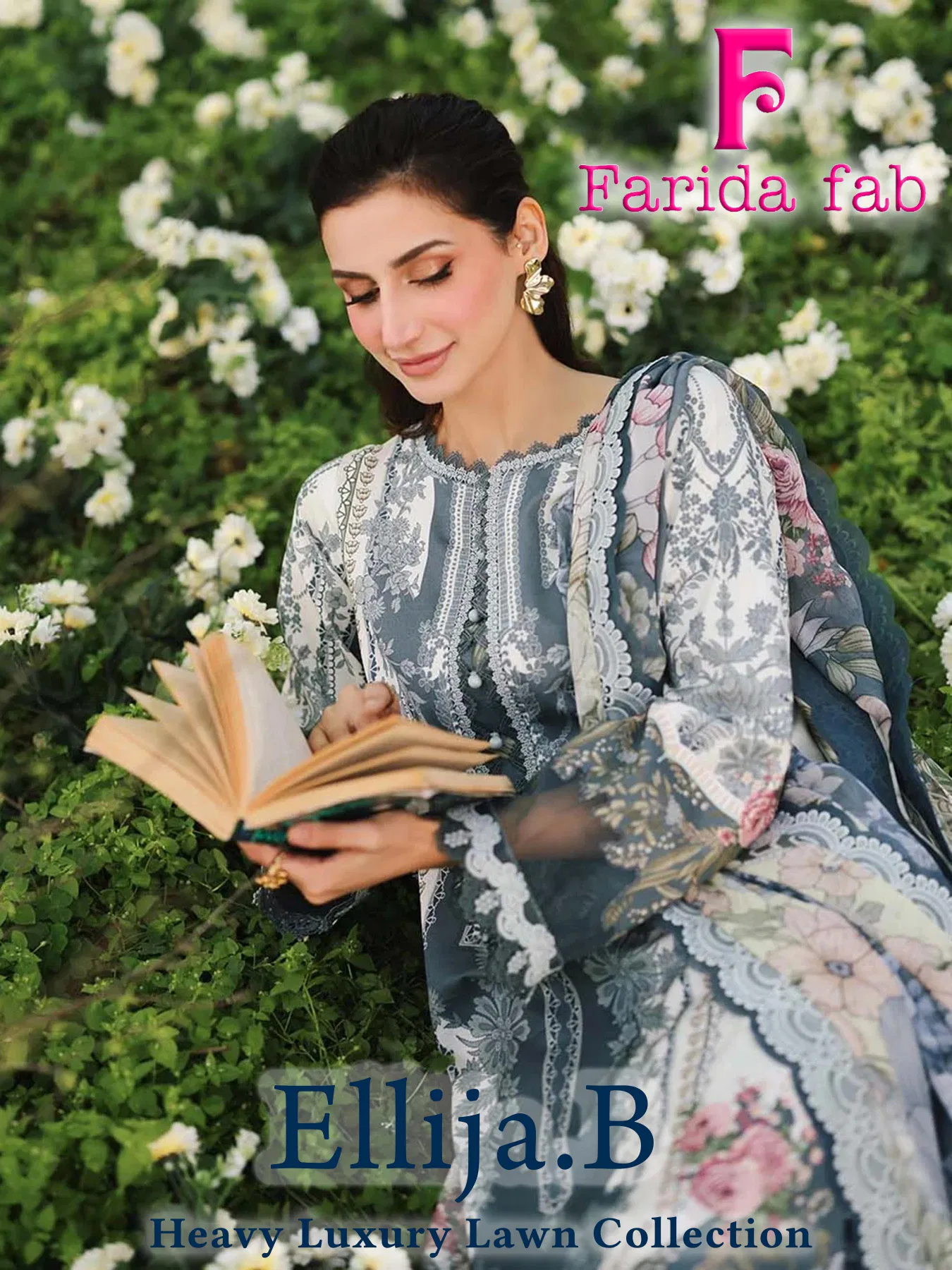 Stylish Farida Fab Ellija B Heavy Luxury Lawn Cotton Dress Material Collection Wholesale 2026