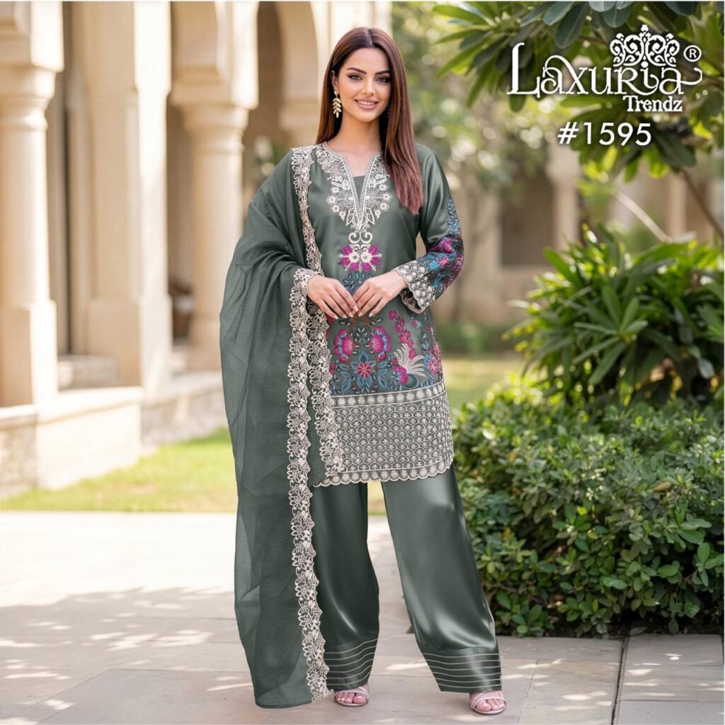 Latest Laxuria Trendz 1595 Satin Embroidery Top Bottom And Dupatta Readymade Collection Wholesale 2026