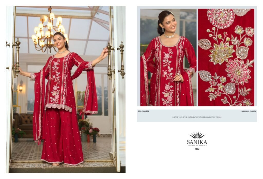 Beautiful Sanika Rango Ka Jashan Chinon Silk Heavy Embroidery Top Plazzo With Dupatta Wholesale 2026