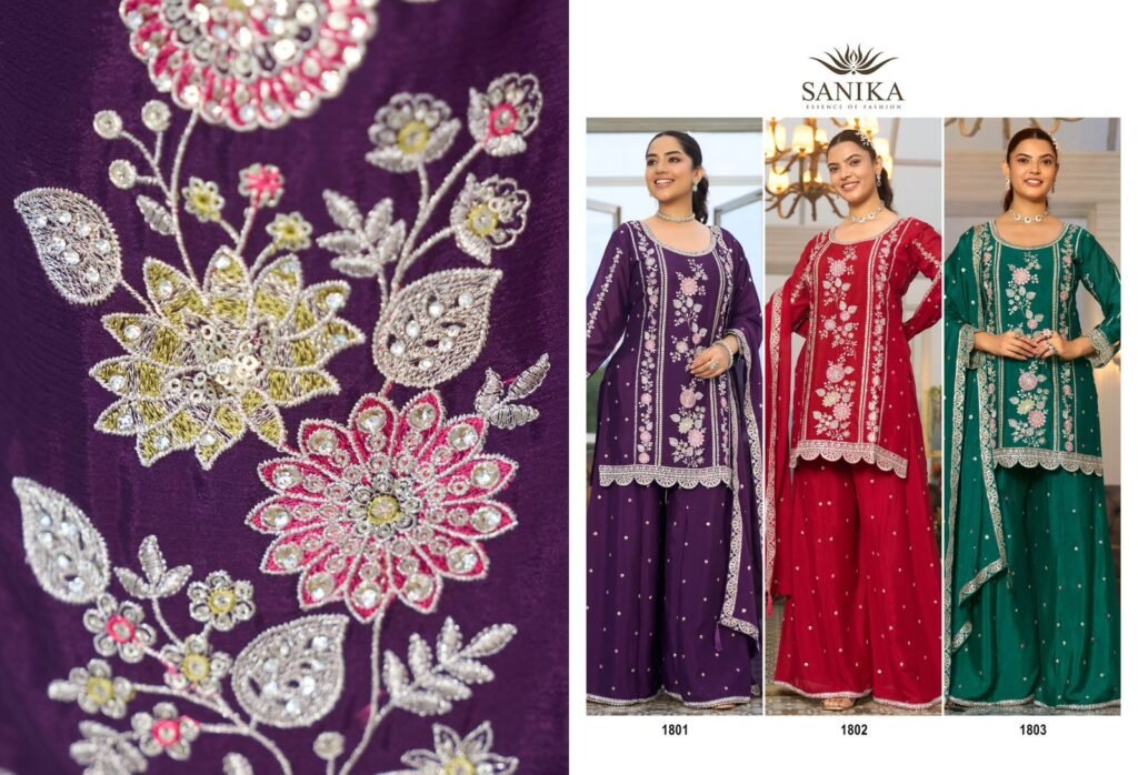 Beautiful Sanika Rango Ka Jashan Chinon Silk Heavy Embroidery Top Plazzo With Dupatta Wholesale 2026