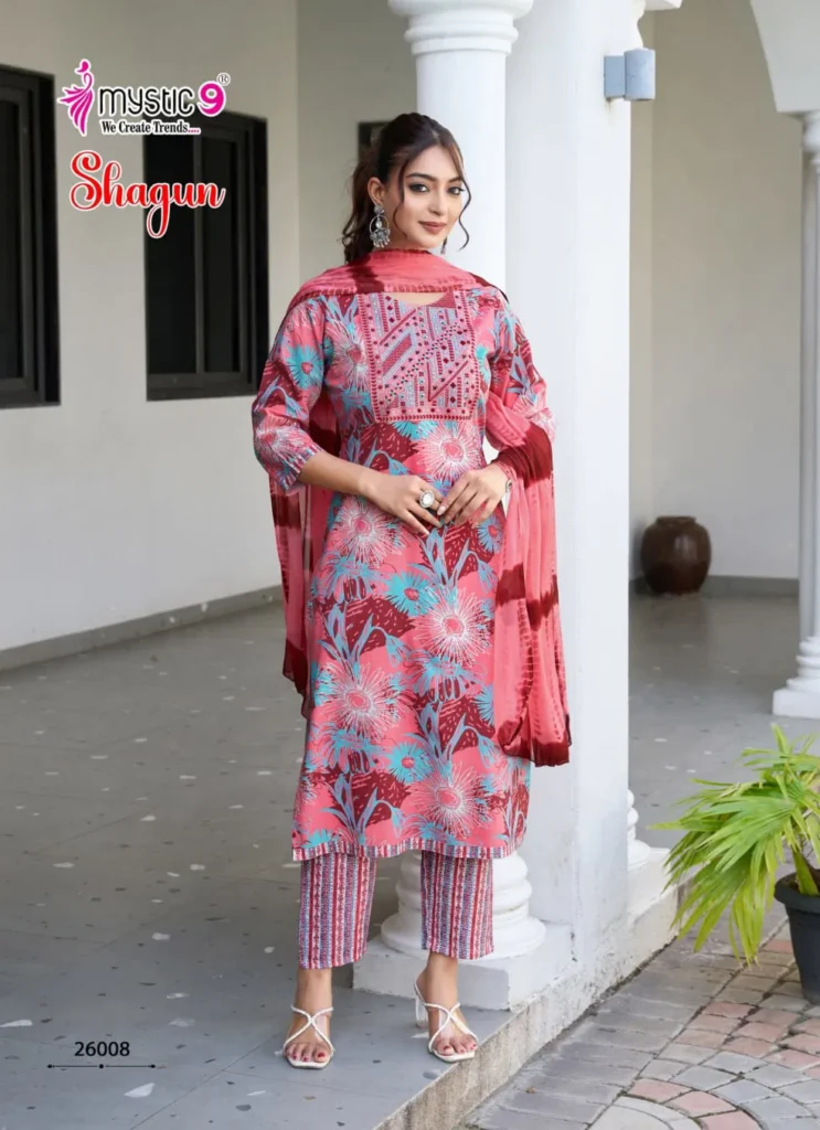 Buy Mystic 9 shagun vol 26 Rayon Capsule Foil Print Straight Kurti Bottom With dupatta Collection Wholesale 2026