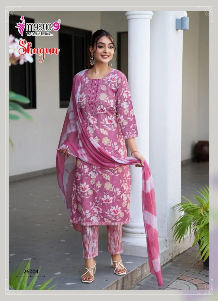 Buy Mystic 9 shagun vol 26 Rayon Capsule Foil Print Straight Kurti Bottom With dupatta Collection Wholesale 2026