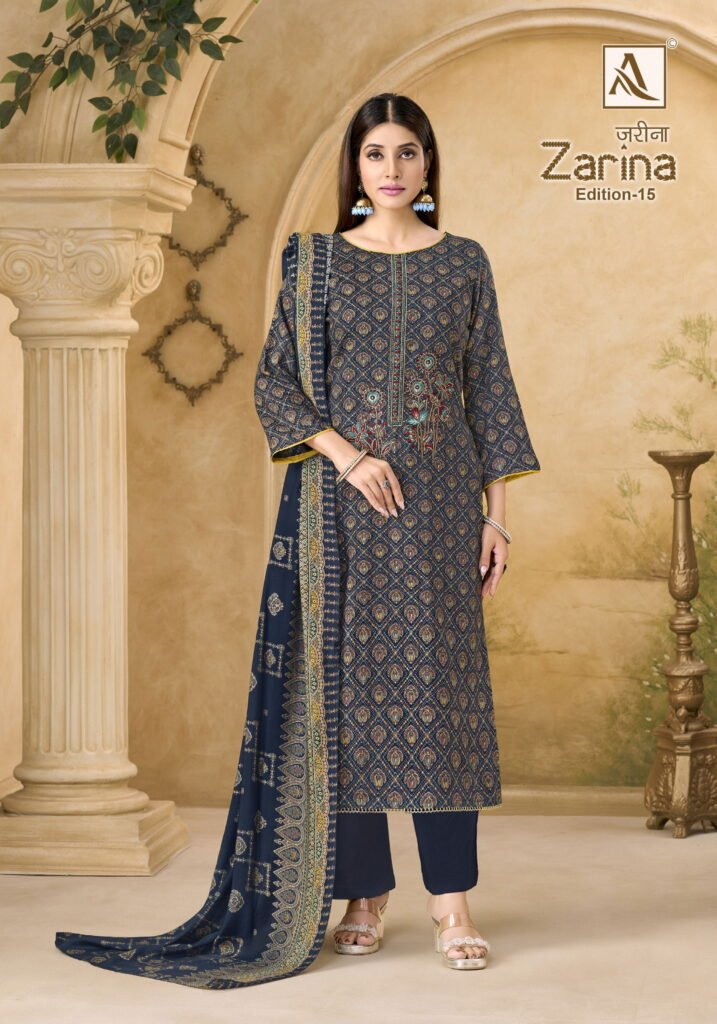 Launching Alok Zarina Edition 15 Viscose Discharge Print Embroidery Work Dress Material Wholesale 2026