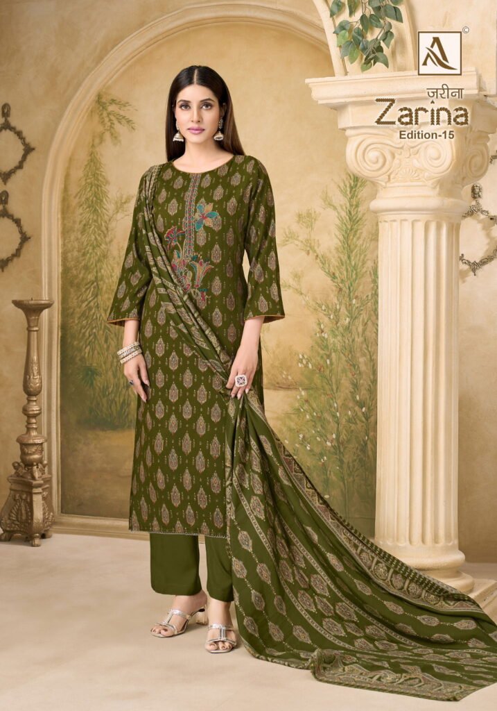 Launching Alok Zarina Edition 15 Viscose Discharge Print Embroidery Work Dress Material Wholesale 2026