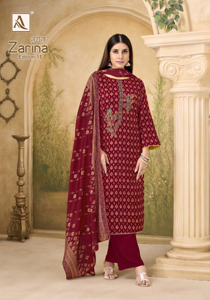 Launching Alok Zarina Edition 15 Viscose Discharge Print Embroidery Work Dress Material Wholesale 2026