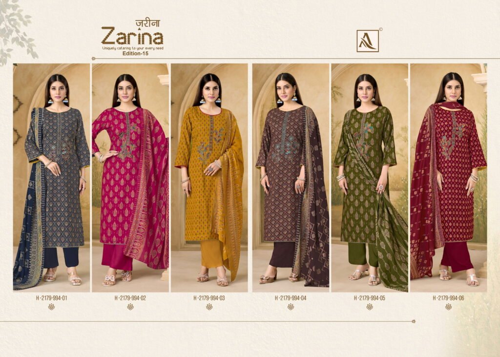 Launching Alok Zarina Edition 15 Viscose Discharge Print Embroidery Work Dress Material Wholesale 2026