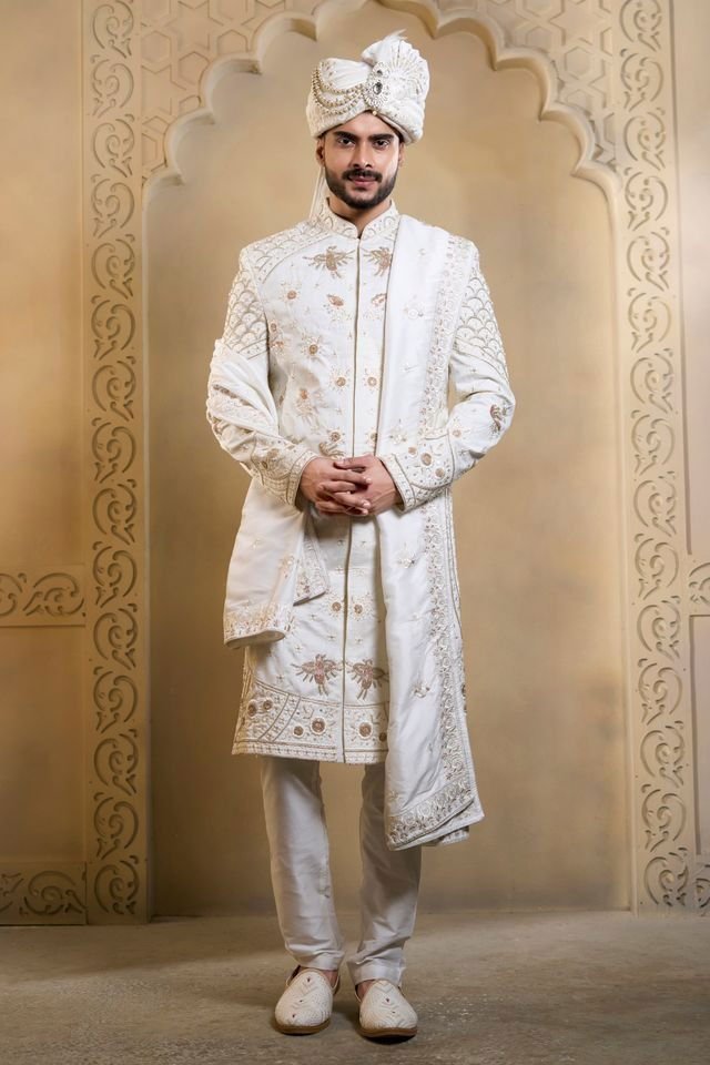 Swarg 5105 to 5108 series Regal Zari Embroidered Sherwani Collection Wholesale 5 Beautiful Swarg 5105 to 5108 series Regal Zari Embroidered Sherwani Collection Wholesale 2026