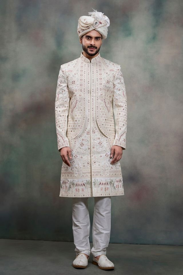 Swarg 5105 to 5108 series Regal Zari Embroidered Sherwani Collection Wholesale 4 Beautiful Swarg 5105 to 5108 series Regal Zari Embroidered Sherwani Collection Wholesale 2026