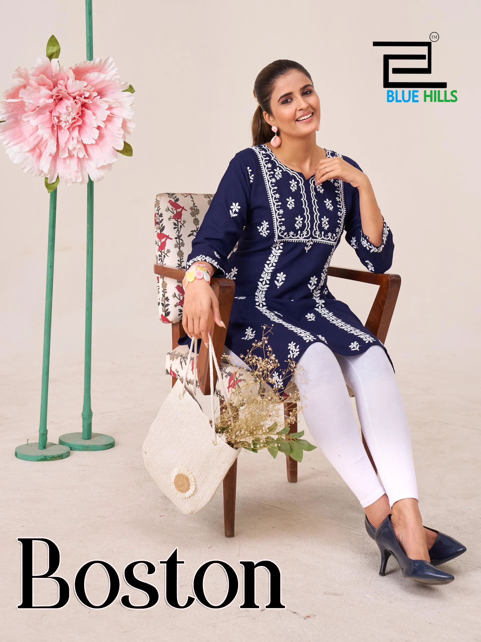 Latest Blue Hills Boston Rayon Embroidery Work Kurti Collection Wholesale 2026