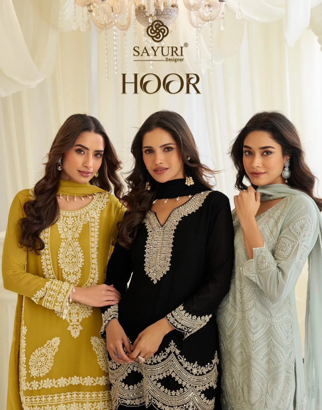 Stylish Sayuri Hoor Premium Georgette Chinon Heavy Embroidery Top With Plazzo Pant Wholesale 2026