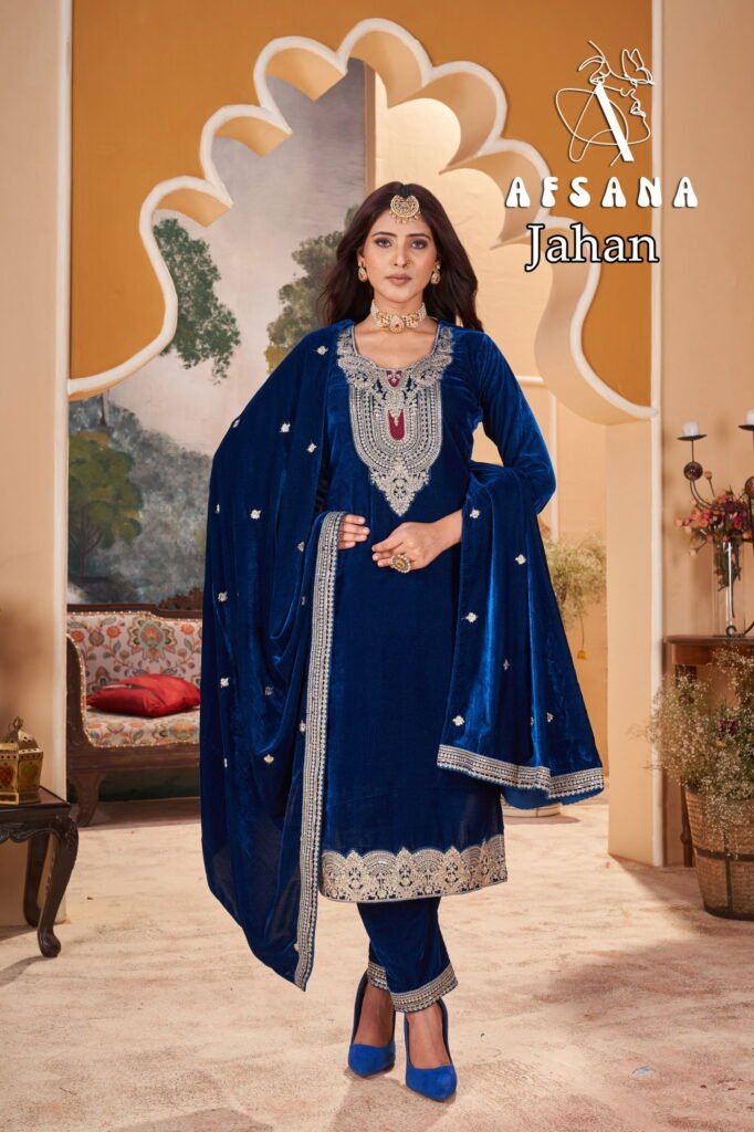 Stylish Afsana Jahan Velvet With Embroidery Work Top Bottom And Dupatta Wholesale 2026