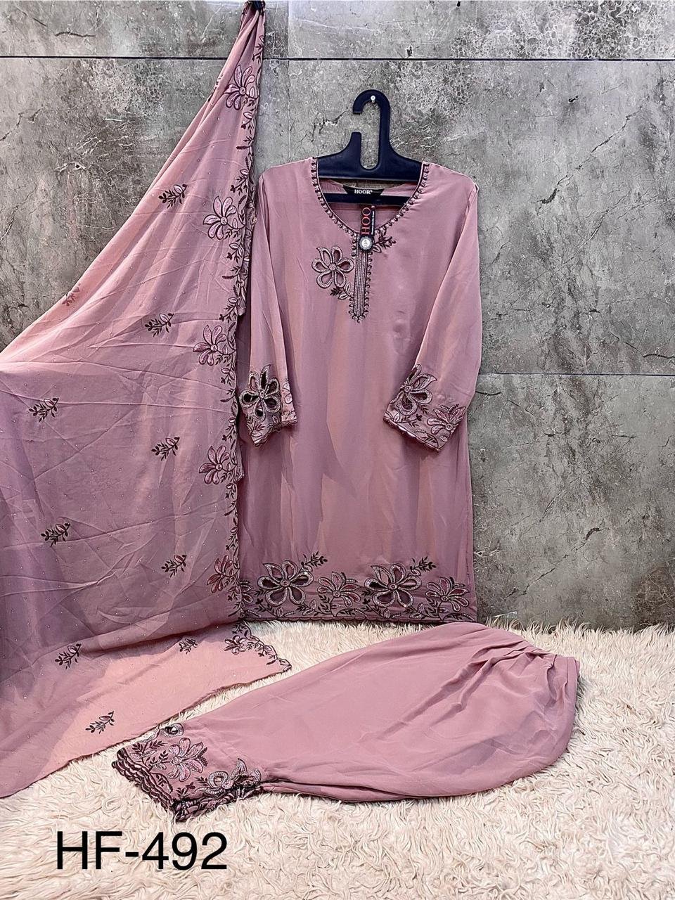 Hoor Tex Hf 492 A to D Georgette Pakistani Suit Kurti Bottom With Dupatta Collection Wholesale 6 Latest Hoor Tex Hf 492 A to D Georgette Pakistani Suit Kurti Bottom With Dupatta Collection Wholesale 2026
